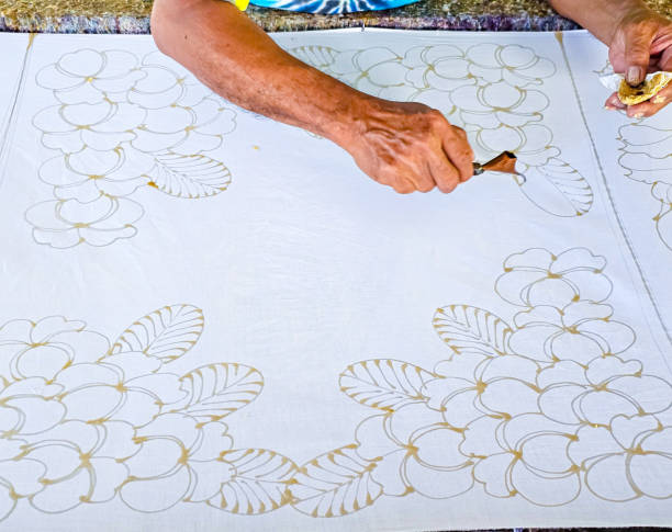 istock Batik fabric with beautiful colorful patterns in Thailand. 1814205831