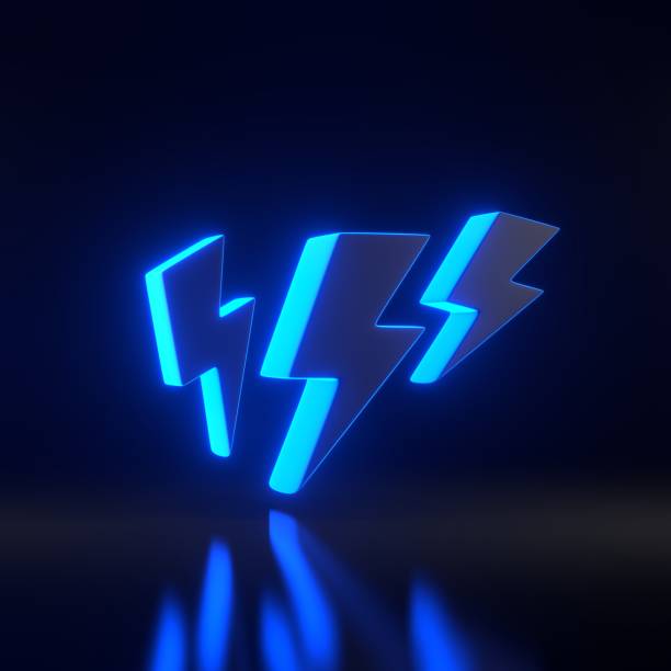 istock Lightning bolt icon with bright glowing futuristic blue neon lights on black background 1814217902