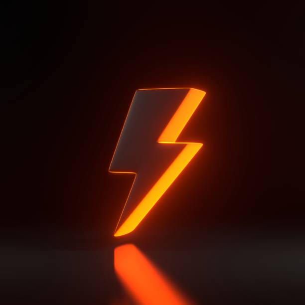 istock Lightning bolt icon with bright glowing futuristic orange neon lights on black background 1814217904