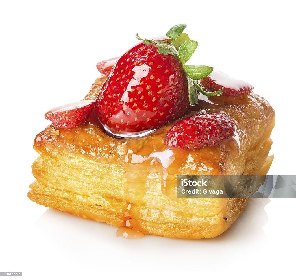 Cake of puff pastry Cake of puff pastry with strawberry isolated on white Baked Stock Photo