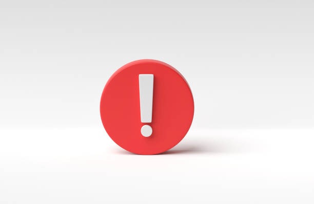 istock exclamation mark on red circle isolated on white background. Error alert, exclamation mark concept. 3D rendering, 3D illustration. 1814241729