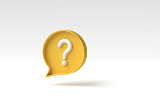 Social media notification with question mark icon on white background. FAQ symbol concept. 3D render, 3D illustration.