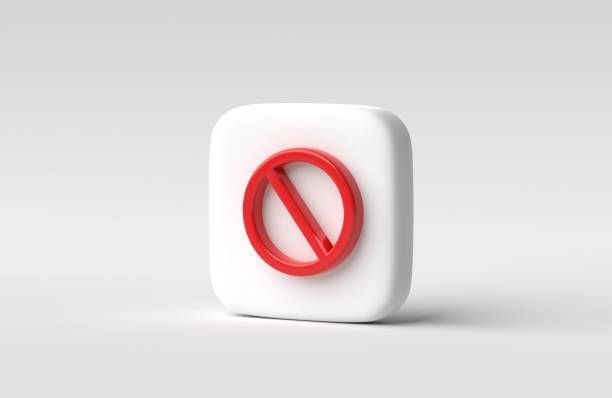 Stop sign prohibition or forbidden icon on white background. 3D render, 3D illustration.