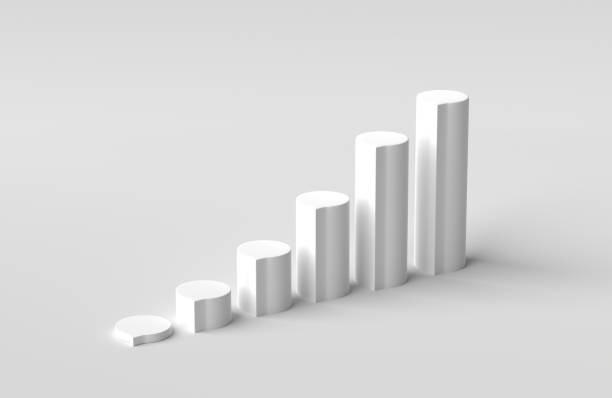 istock Growing graph bar diagram on white background. minimalist graph of income growth. 3D rendering, 3D illustration. 1814244163