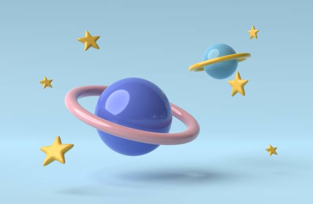 istock Icon Planet with ring around and stars. Saturn, Jupiter, Uranus or Neptune. 3D render, 3D illustration. Cartoon minimal style 1814249588