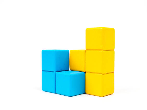 tetris tangram block on white background - cube puzzle three dimensional shape block - fotografias e filmes do acervo