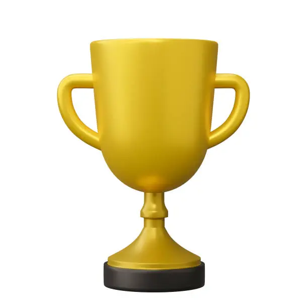 Photo of Golden champion trophy cup award. Concept of Winner prize, sport award, success. 3D render Illustration.