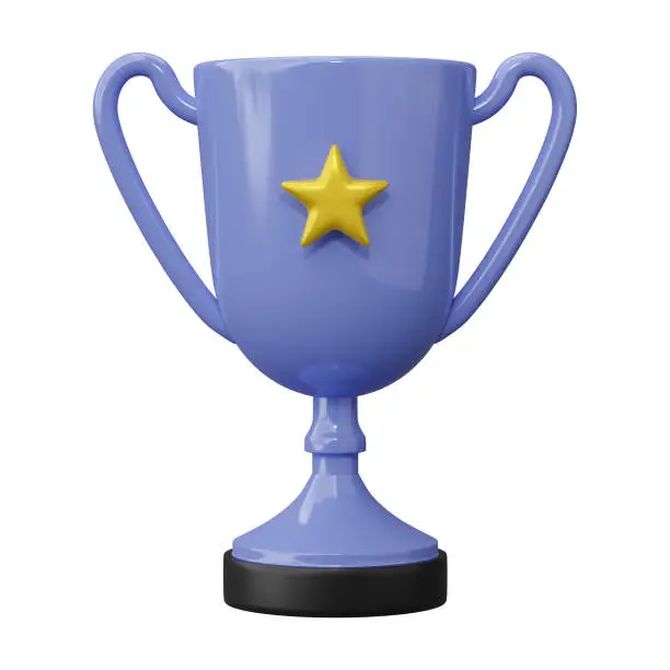 Photo of Champion trophy cup award with gold star. Concept of Winner prize, sport award, success. 3D render Illustration.