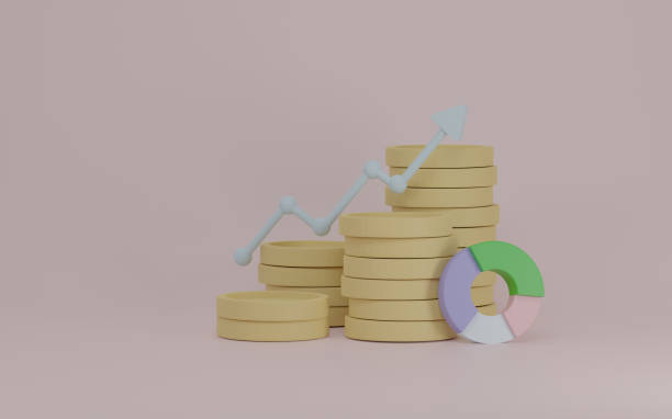 istock Business chart graphics and coin stacks, Growing bars graphic rising forward achievement goal. 3D render Illustration. 1814265943