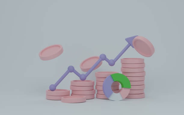 istock Business chart graphics and coin stacks, Growing bars graphic rising forward achievement goal. 3D render Illustration. 1814266462