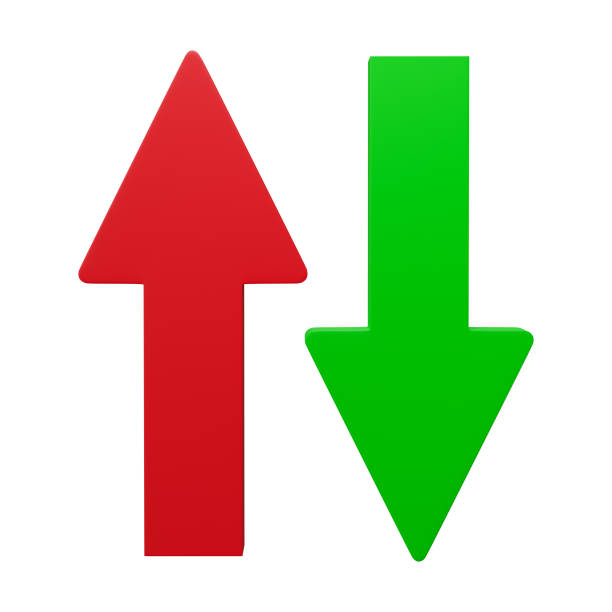 istock 3d rendering, 3d illustration. Red and green arrows isolated on transparent background. for app, web, design, advert 1814280136