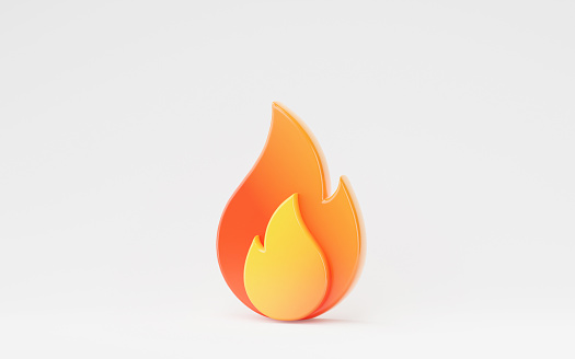 3D fire icon isolated on white background. 3d cartoon simple illustration