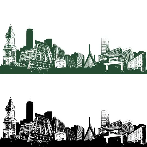 Vector illustration of Boston Massachusetts Stylized Cityscape