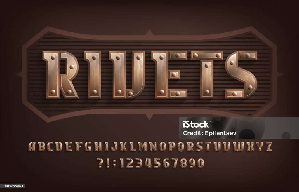 Letter Rivets Rivets Alphabet Font Brass Letters And Numbers Stock Illustration ...