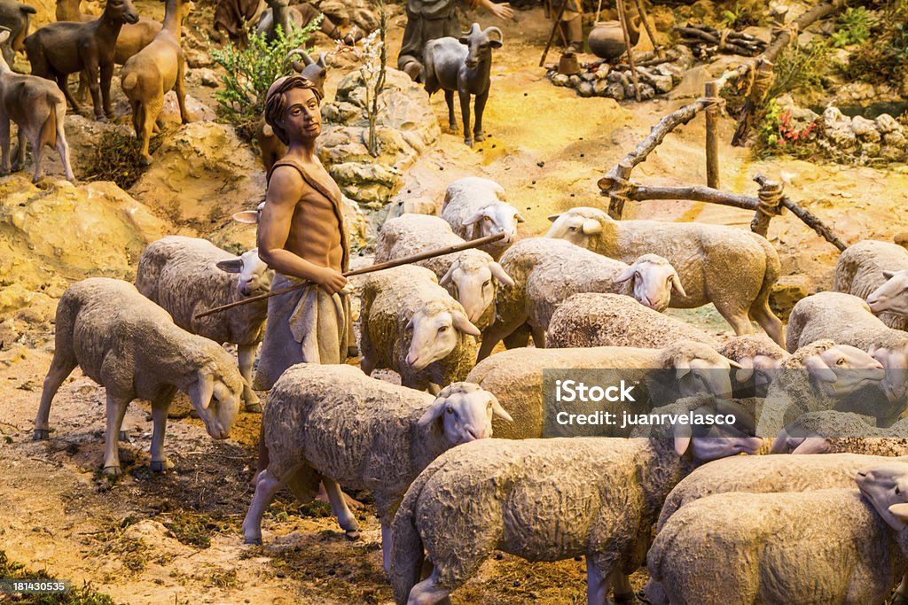 Pastor com rebanho de ovelhas - Foto de stock de Ovelha - Mamífero ungulado royalty-free