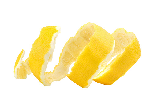 Lemon peel isolated on a white background. Healthy food.