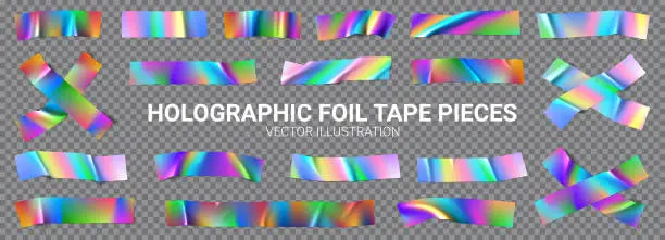 Vector illustration of Set of holographic foil tape pieces