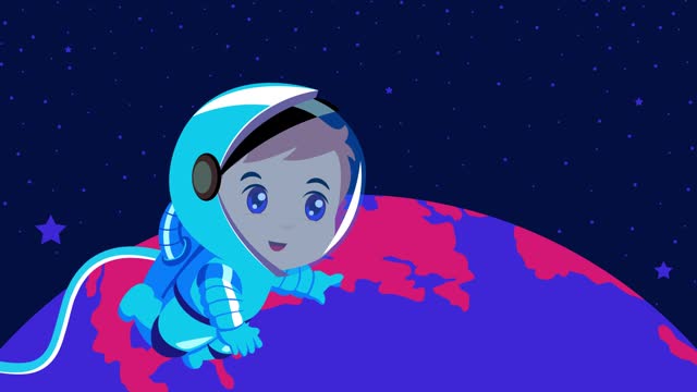 Cartoon Chibi Astronaut Vibrant Blue Pink