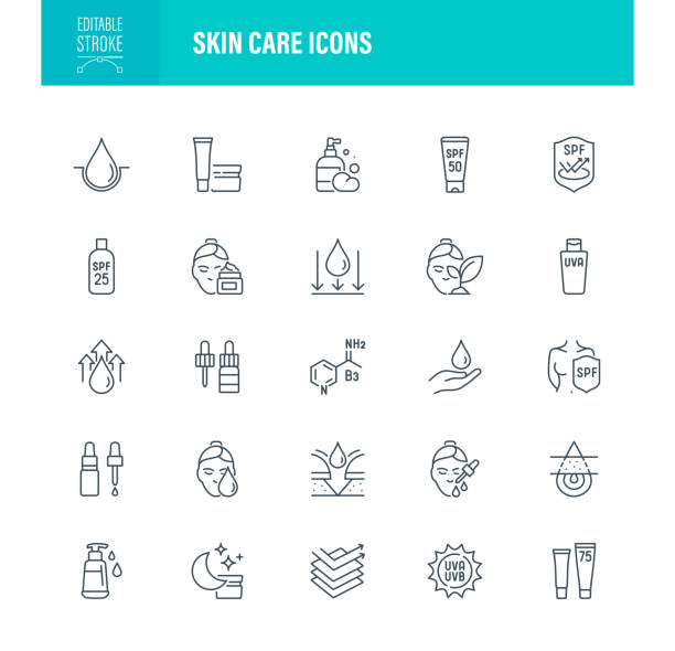 Skin Care Icons Editable Stroke vector art illustration