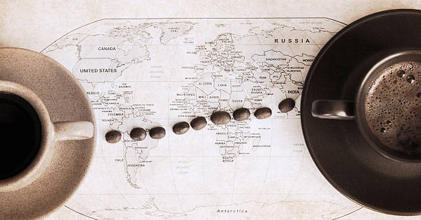 artwork  in retro style,  coffee around the world
