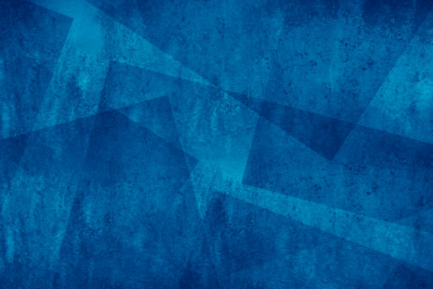 Blue abstract background, lines angles and diamond shaped pattern in vintage grunge texture design, faded worn grunge stains, old red material