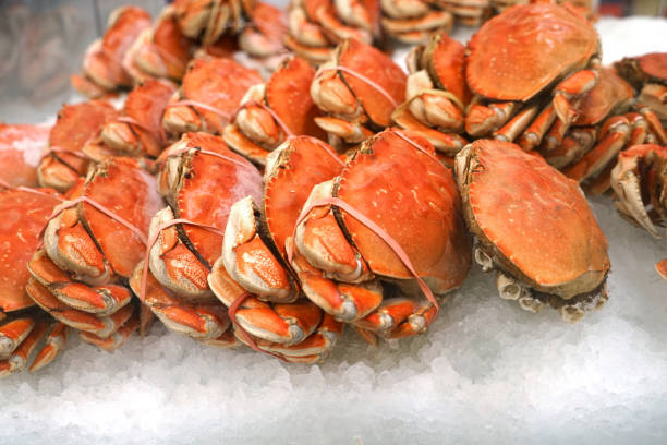 istock Frozen cooked crab on the ice for sale 1814393113