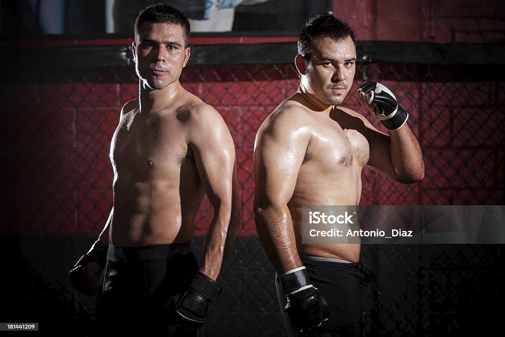 Mixed Martial Arts Fighters Young Hispanic MMA fighters posing next to each other before starting to fight Combat Sport Stock Photo