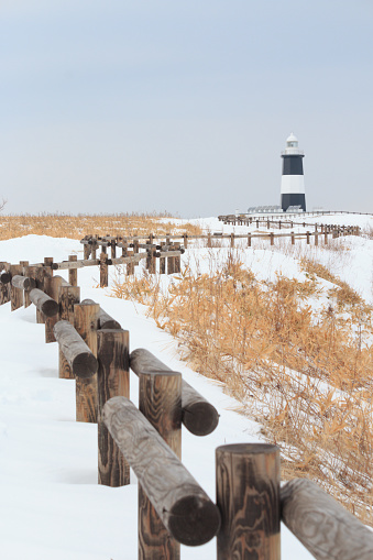 Fence and cliff top walk at Cape Notoro, Abashiri, Hokkaido, popular place for viewing sea ice