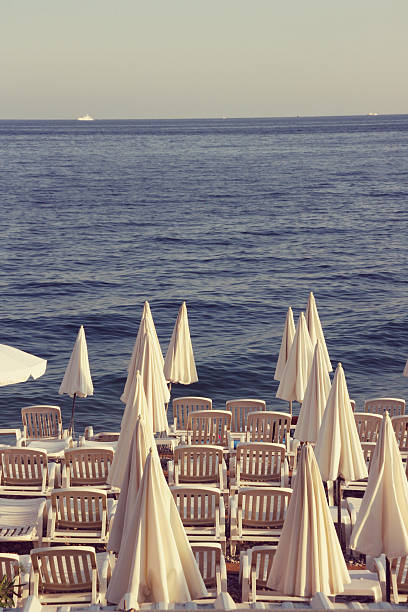 istock Closed Beach sunshade in Nice, french riviera. 181441437