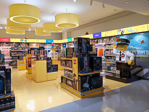 Taipei, Taiwan - November 18, 2023: Lego retail store in the departure terminal of Taoyuan International Airport located in Taipei, Taiwan.