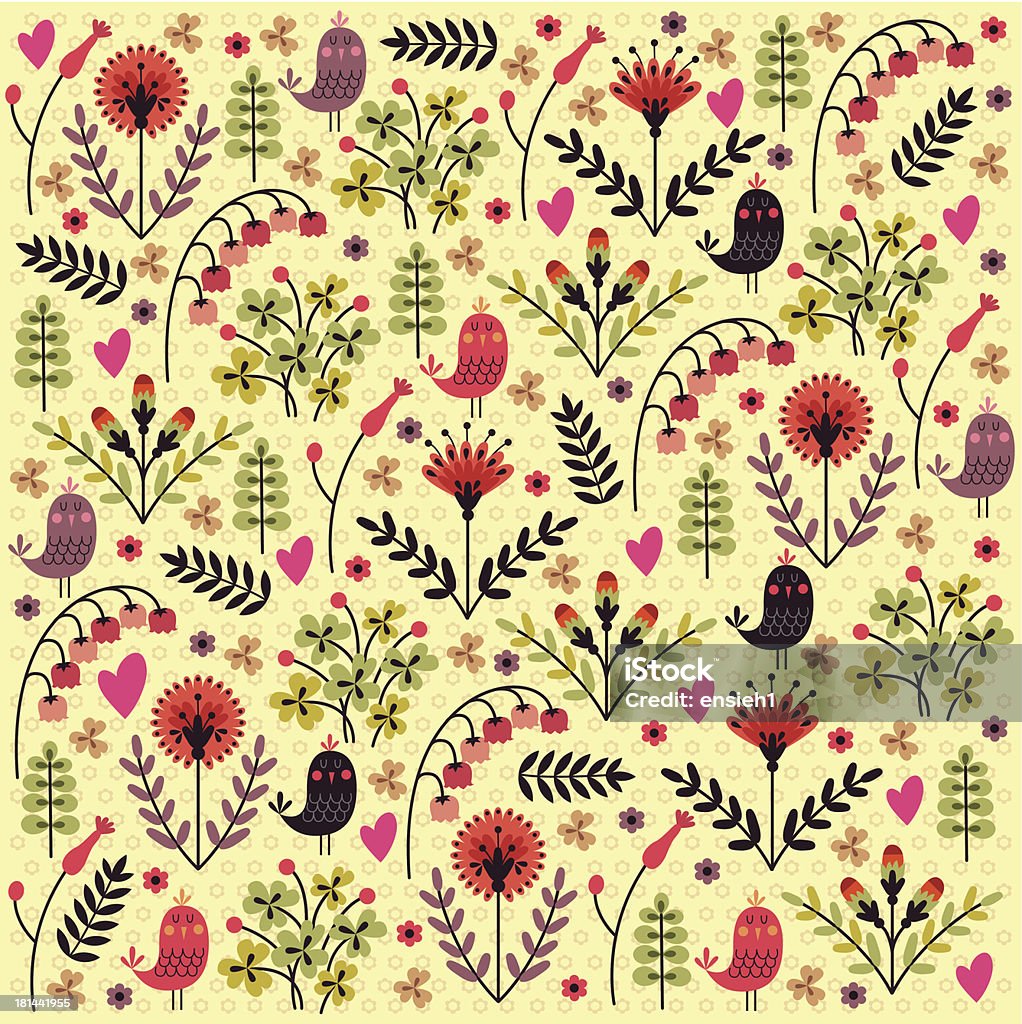 Blumen und Vögel-Muster - Lizenzfrei Abstrakt Vektorgrafik