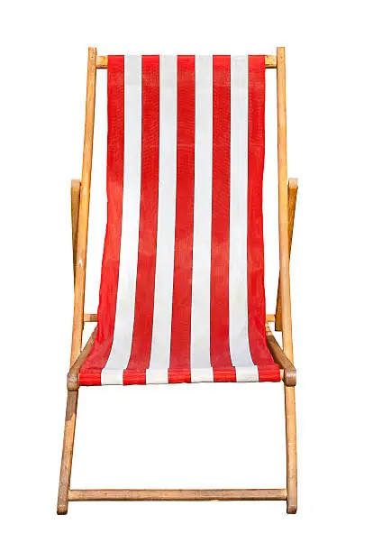 Red and white striped deckchair isolated on a white background