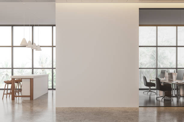 istock Modern office interior with bar counter, coworking space and mockup wall 1814426562