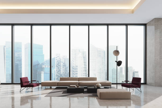 istock Luxury hotel lobby interior with waiting space and panoramic window 1814427294
