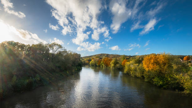 istock Panoramic view of the river and forest in autumn 1814429772