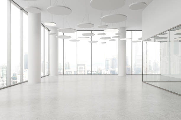istock White empty office hall with panoramic window on Kuala Lumpur skyscrapers 1814430318
