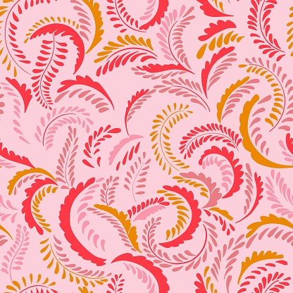 istock Seamless creative of tiny branches with drops, dots, dot pattern. Modern colorful simple texture branches on a pink background. Vector hand drawn sketch. Design for fashion, fabric, wallpaper. 1814466945