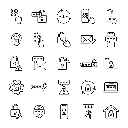 Password icon vector illustration. Set of locks and keys on isolated background. Login sign concept.