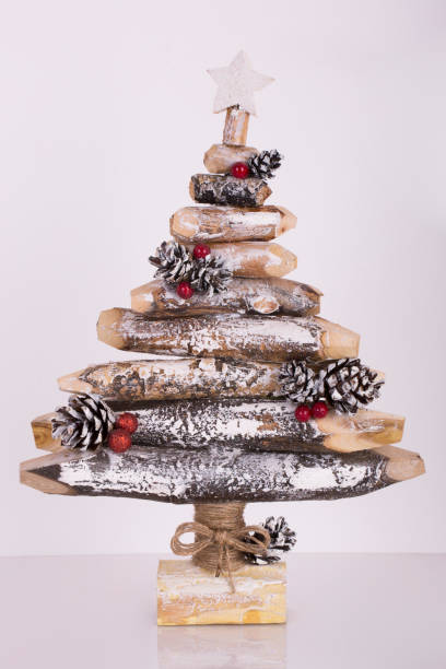 istock Christmas decorations decorated with wooden Christmas trees on a white background. 1814489478