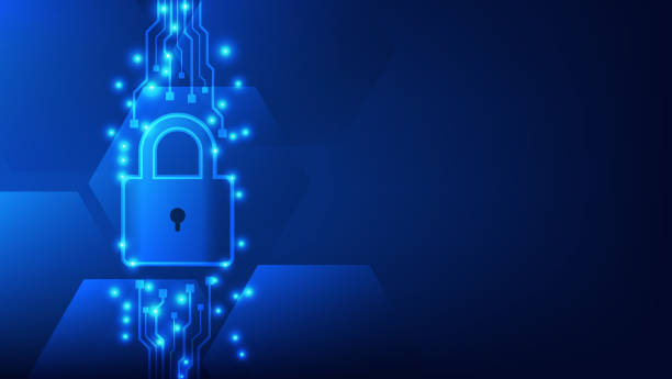 cyber security technology for fraud prevention and privacy data network protection concept digital padlock with virtual screen on dark background. cyber security technology for fraud prevention and privacy data network protection concept fraud protection stock illustrations