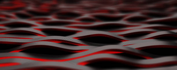 istock Black carbon fiber motion background. Technology wavy line with red glowing light 3d illustration. 1814501668
