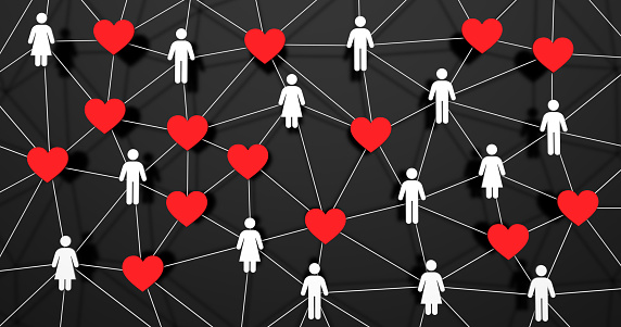 LOVE brings people together. Chains and connections technology. People network connections. Communications and relationship.