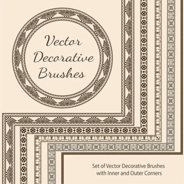 Vector illustration of Decorative vector brushes with inner and outer corner.