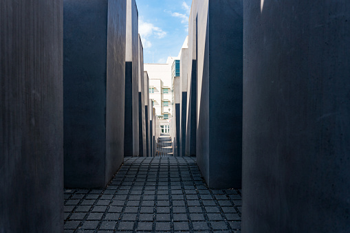 Berlin, Germany-august 9, 2022:view of the Memorial to the Murdered Jews of Europe on Berlin during a sunny day