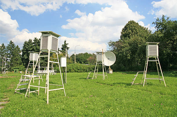Weather Station psychrometric booths with the instruments at the weather station on the territory of Moscow State University (Moscow, Russia) meteoobservatoriya stock pictures, royalty-free photos & images