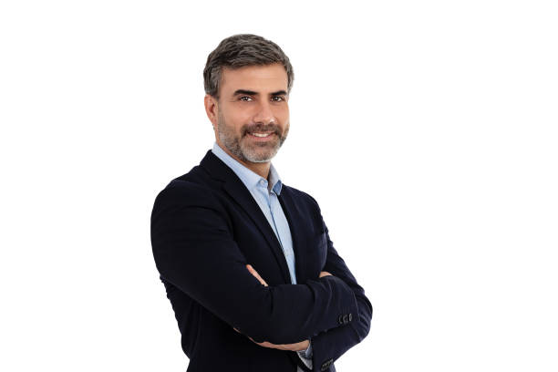 istock Businessman smiling with arms crossed on white background 1814541159