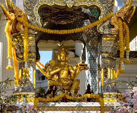 Buddhist temple on Las Vegas Boulevard with solid gold Buddha statue for meditation at Caesars Palace hotel, casino and resort in the middle of the Las Vegas Strip.