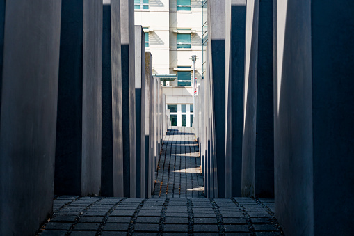 Berlin, Germany-august 9, 2022:view of the Memorial to the Murdered Jews of Europe on Berlin during a sunny day