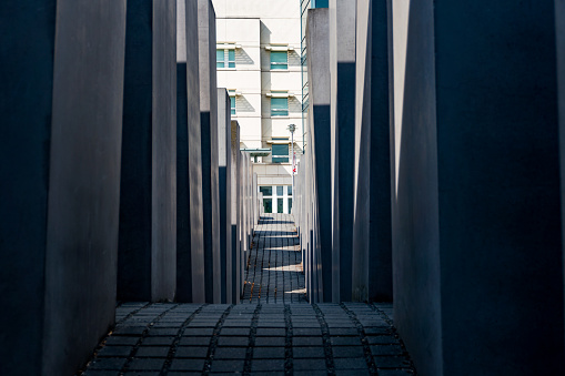 Berlin, Germany-august 9, 2022:view of the Memorial to the Murdered Jews of Europe on Berlin during a sunny day