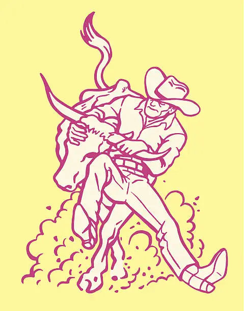 Vector illustration of Cowboy Wrangling a Steer